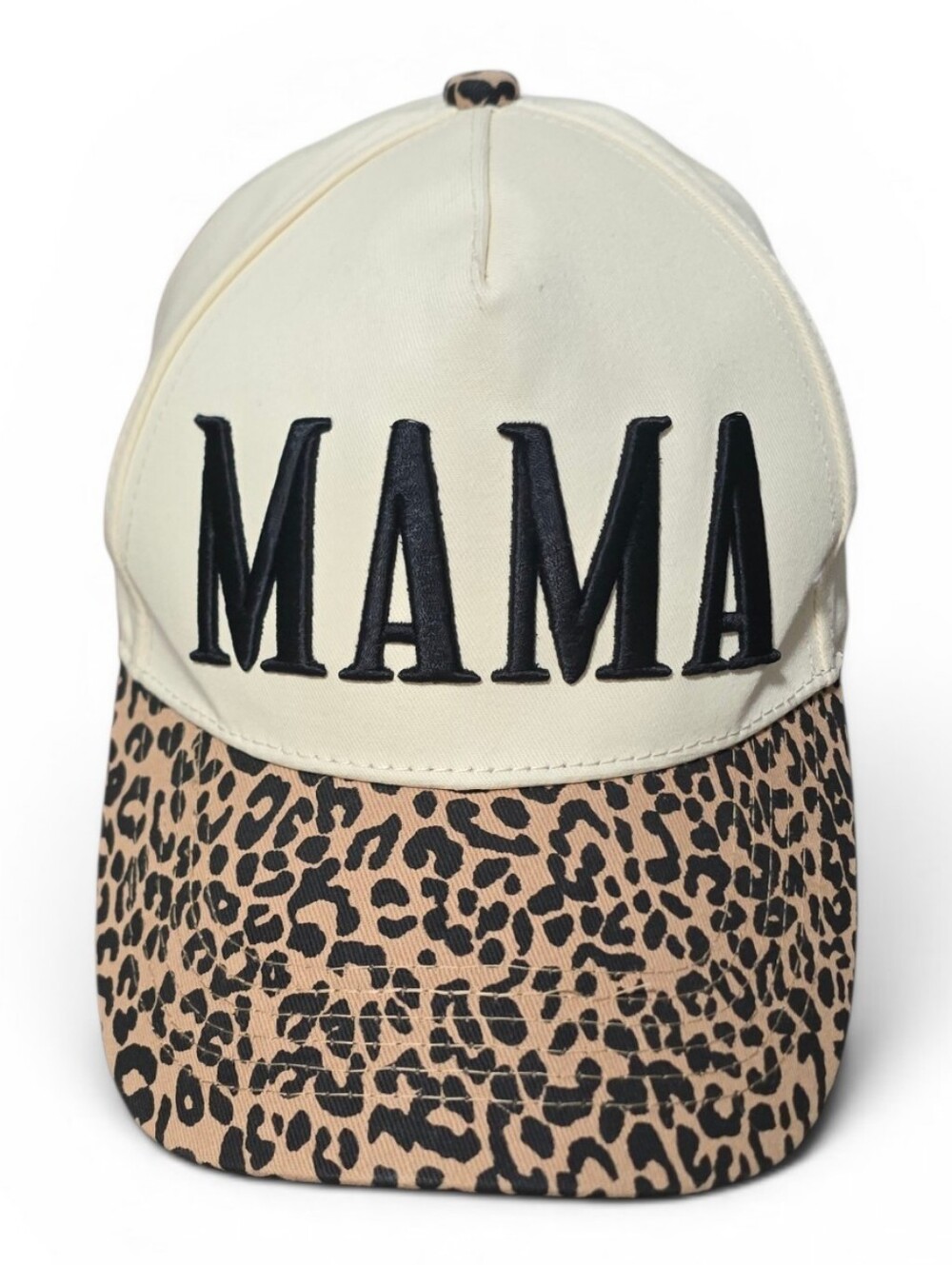 MAMA Leopard Brim Baseball Cap Cream Black Embroidered Hat NWOT